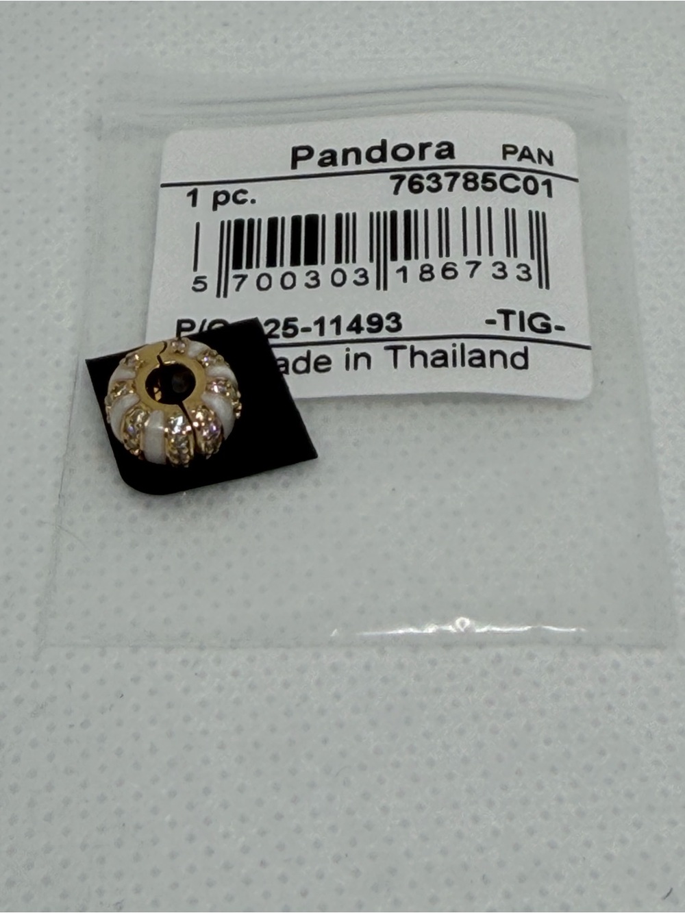 Pandora White Enamel and Gold-Tone CZ  Charm 763785C01
